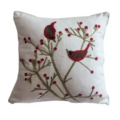 Kirklands Home Red Birds and Berries Embroidered Christmas Pillow