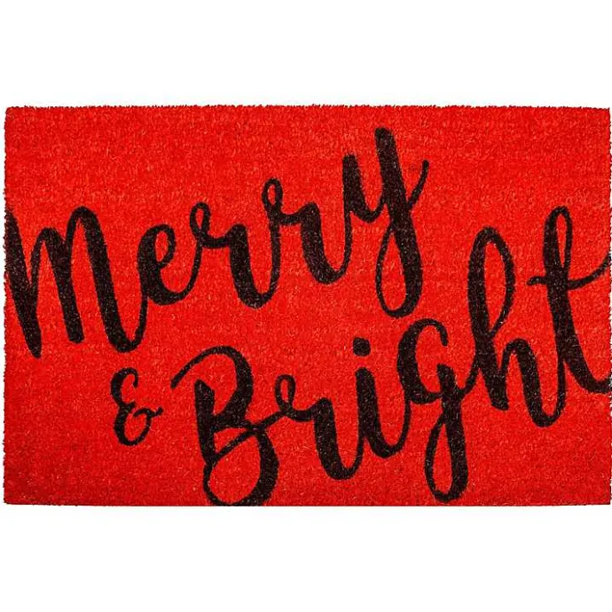 Clearance Kirklands Home Black Merry and Bright Coir Doormat, 36 in. Red