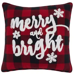Outlet Kirklands Home Red Buffalo Plaid Merry & Bright Christmas Pillow