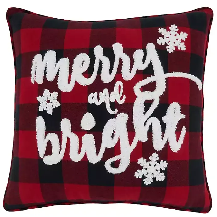 Outlet Kirklands Home Red Buffalo Plaid Merry & Bright Christmas Pillow