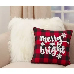 Outlet Kirklands Home Red Buffalo Plaid Merry & Bright Christmas Pillow