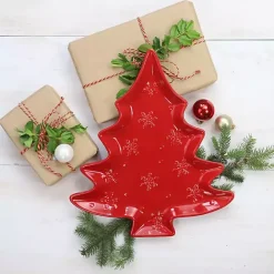 Discount Kirklands Home Christmas Tree and Snowflakes Serving Platter Red