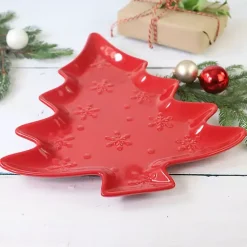 Discount Kirklands Home Christmas Tree and Snowflakes Serving Platter Red