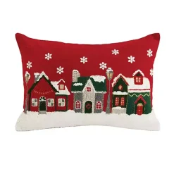 New Kirklands Home Red Christmas Village Lumbar Pillow