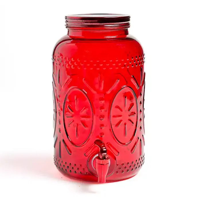 Kirklands Home Embossed Glass 1 Gallon Drink Dispenser Red