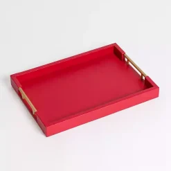Sale Kirklands Home Faux Leather Gold Handle Tray Red