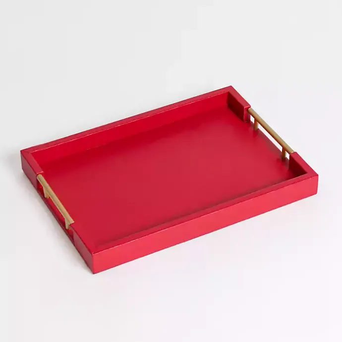 Sale Kirklands Home Faux Leather Gold Handle Tray Red