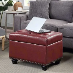 Discount Kirklands Home Faux Leather Jessy Storage Ottoman Red
