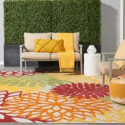 Outlet Kirklands Home Red Floral Burst Outdoor Area Rug, 7x10