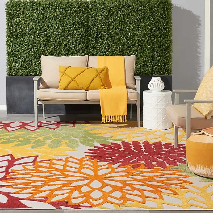 Outlet Kirklands Home Red Floral Burst Outdoor Area Rug, 7x10