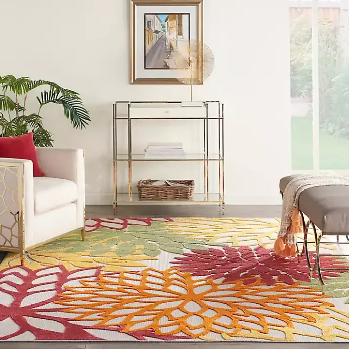 Outlet Kirklands Home Red Floral Burst Outdoor Area Rug, 7x10