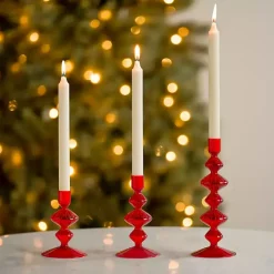 Sale Kirklands Home Glass Bubble Taper Candle Holders, Set of 3 Red