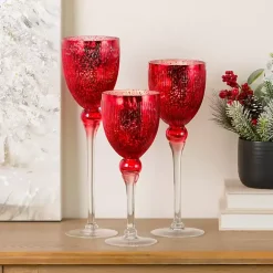 Hot Kirklands Home Glass Hurricane Charismas, Set of 3 Red