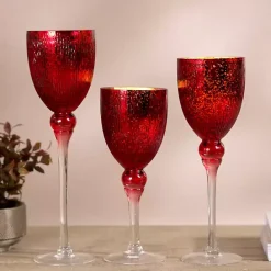 Hot Kirklands Home Glass Hurricane Charismas, Set of 3 Red