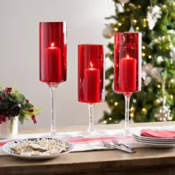 Best Kirklands Home Glass Stemmed Hurricanes, Set of 3 Red