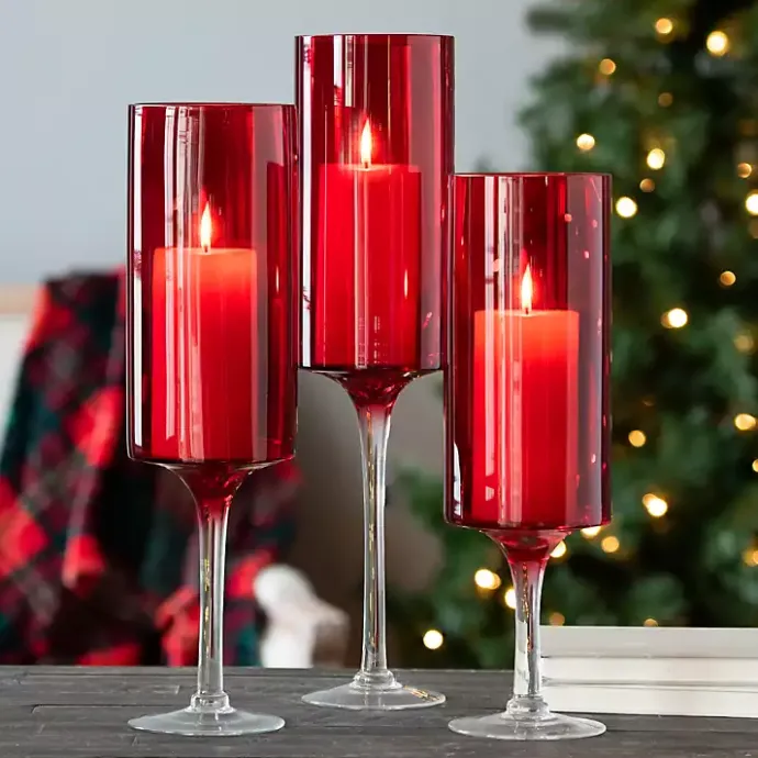 Best Kirklands Home Glass Stemmed Hurricanes, Set of 3 Red