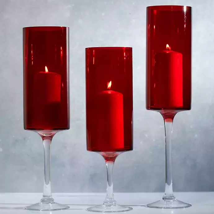 Best Kirklands Home Glass Stemmed Hurricanes, Set of 3 Red