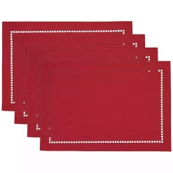 Sale Kirklands Home Hemstitch Laser-Cut Placemats, Set of 4 Red