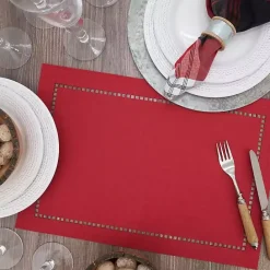 Sale Kirklands Home Hemstitch Laser-Cut Placemats, Set of 4 Red