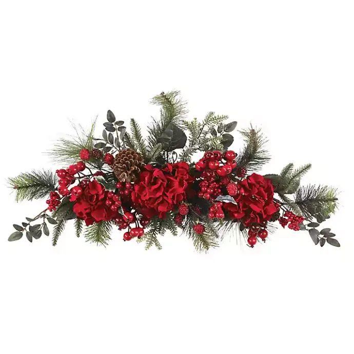 Clearance Kirklands Home Red Hydrangea and Pine Christmas Swag