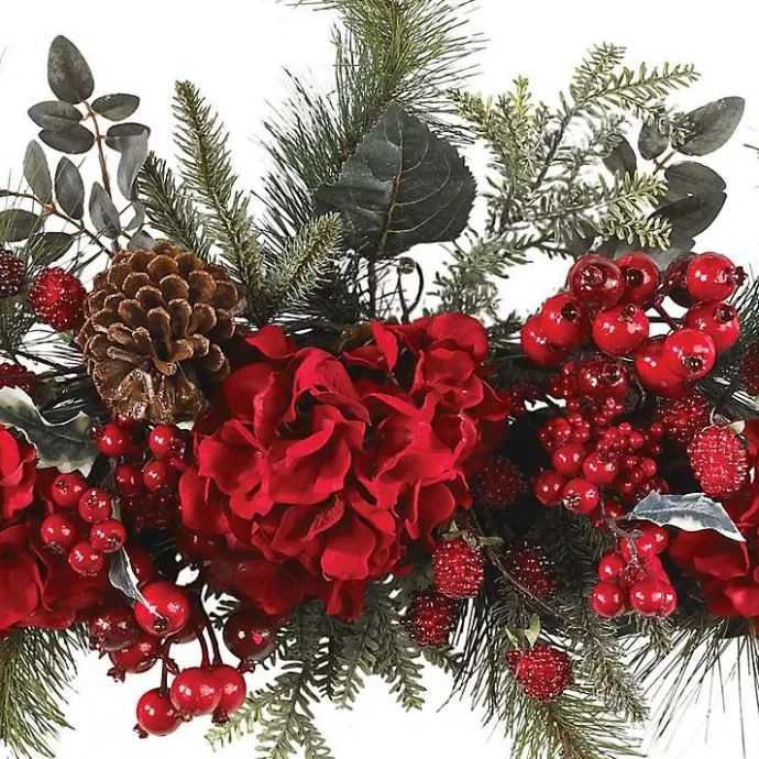 Clearance Kirklands Home Red Hydrangea and Pine Christmas Swag