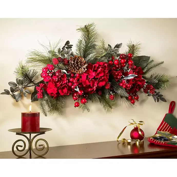 Clearance Kirklands Home Red Hydrangea and Pine Christmas Swag