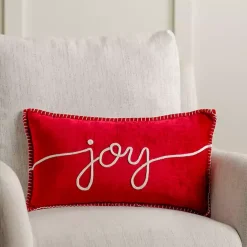 Online Kirklands Home Joy Embroide Lumbar Pillow Red
