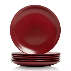 New Kirklands Home Matte Ceramic Dinner Plates, Set of 6 Red