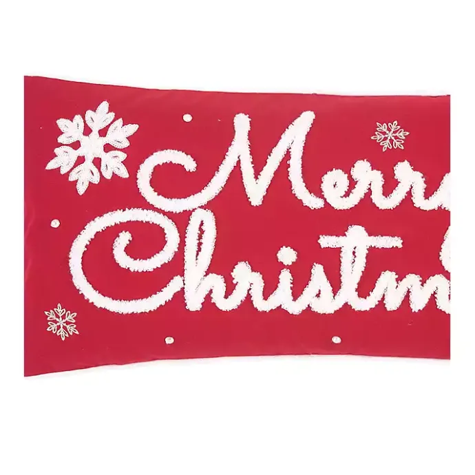 Online Kirklands Home Red Merry Christmas Snowflakes Lumbar Pillow