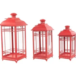 Best Kirklands Home Metal and Glass Decorative Lanterns, Set of 3 Red