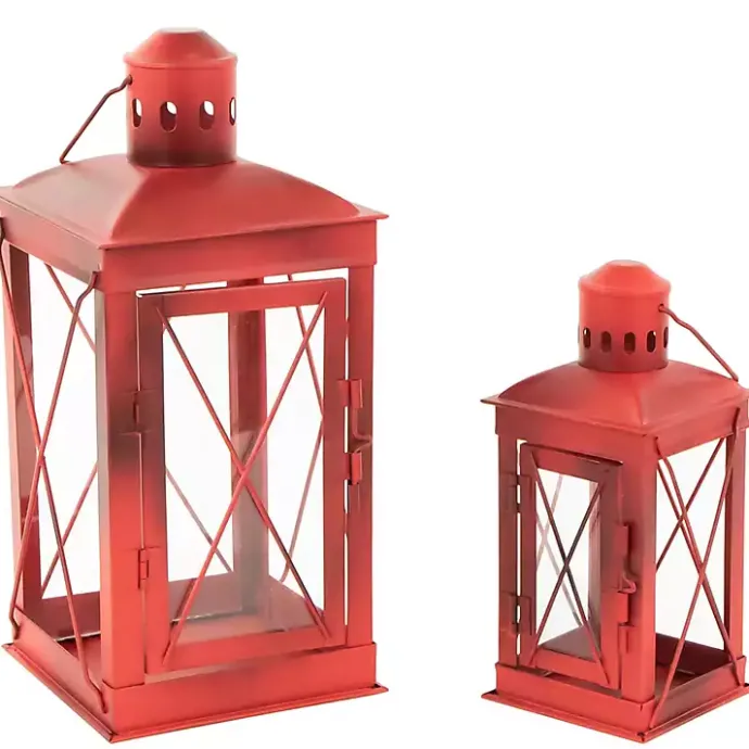Online Kirklands Home Metal Mission Style Lanterns, Set of 2 Red