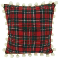 Discount Kirklands Home Red Plaid and Pom Pom Pillow