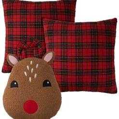 Sale Kirklands Home Red Plaid and Reindeer Pillows, Set of 3