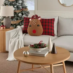 Sale Kirklands Home Red Plaid and Reindeer Pillows, Set of 3