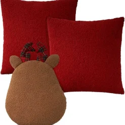 Sale Kirklands Home Red Plaid and Reindeer Pillows, Set of 3