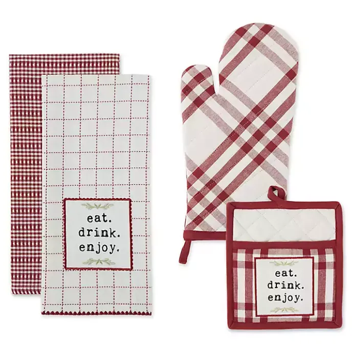 Discount Kirklands Home Red Plaid Eat Drink Enjoy 4-pc. Dish Towel Set