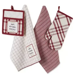 Discount Kirklands Home Red Plaid Eat Drink Enjoy 4-pc. Dish Towel Set