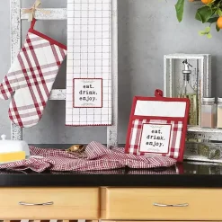 Discount Kirklands Home Red Plaid Eat Drink Enjoy 4-pc. Dish Towel Set