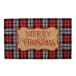 Kirklands Home Red Plaid Merry Christmas Doormat