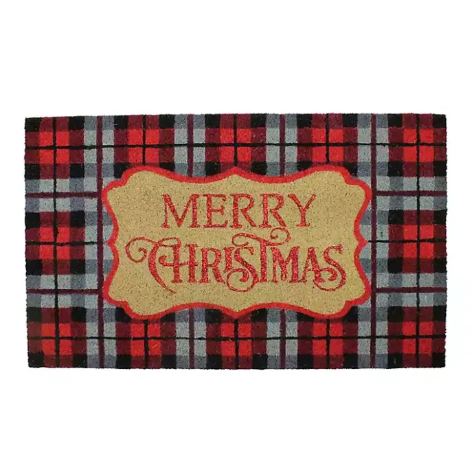 Kirklands Home Red Plaid Merry Christmas Doormat