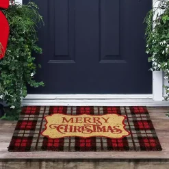 Kirklands Home Red Plaid Merry Christmas Doormat