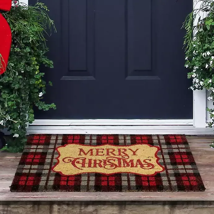 Kirklands Home Red Plaid Merry Christmas Doormat