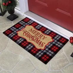 Kirklands Home Red Plaid Merry Christmas Doormat