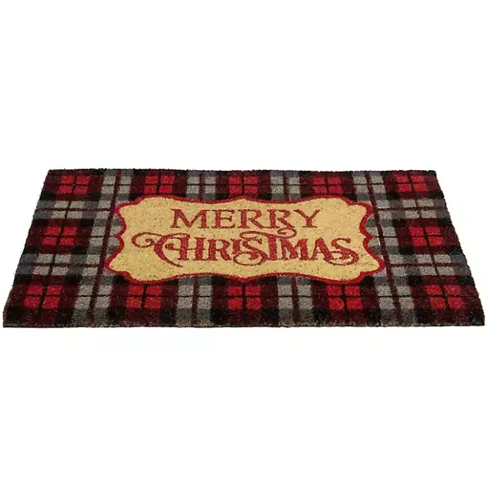 Kirklands Home Red Plaid Merry Christmas Doormat