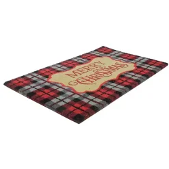 Kirklands Home Red Plaid Merry Christmas Doormat