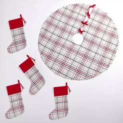 Clearance Kirklands Home Red Plaid 5-pc. Tree Skirt and Stocking Set