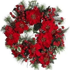 New Kirklands Home Poinsettia and Berry Wreath Red