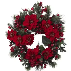 New Kirklands Home Poinsettia and Berry Wreath Red