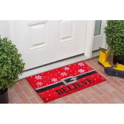 Outlet Kirklands Home Santa Belt Believe Coir and Vinyl Doormat Red