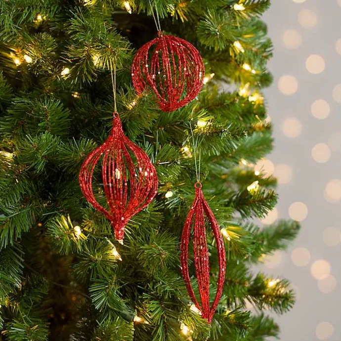 Best Kirklands Home Sequin Caged Christmas Ornaments, Set of 3 Red